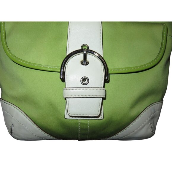 Coach 2006 Soho Canvas & Leather Mini Tote Buckle Front Flap Green & White - Picture 8 of 13